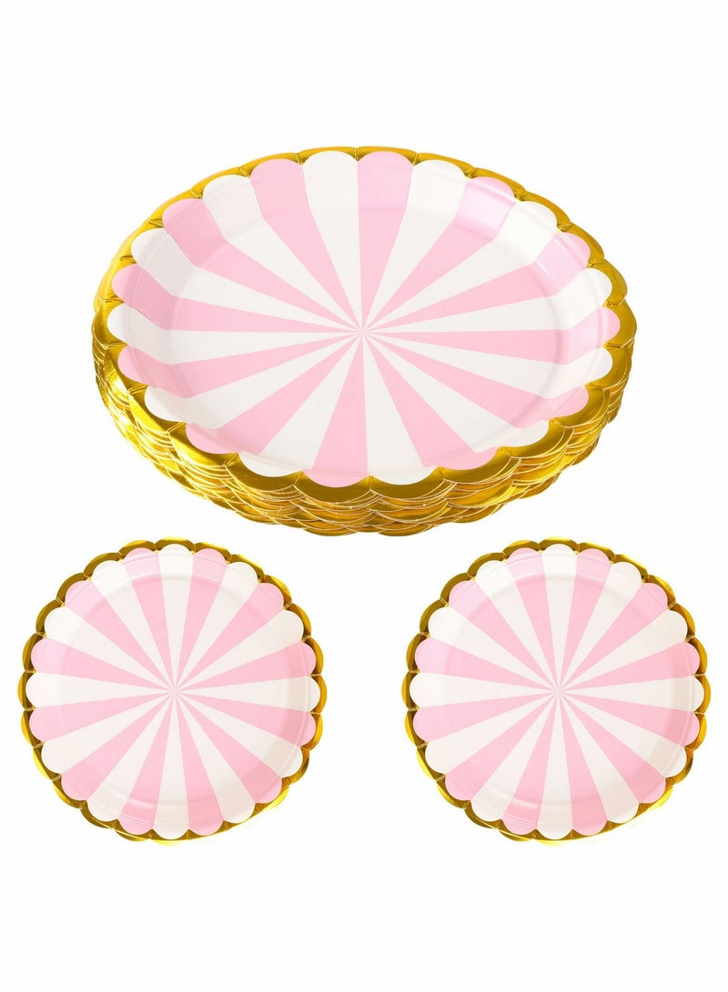 Excefore Pink and Gold Paper Plates, Disposable Plates Pastel Party Tableware Paper Party Plates 20 pcs - Image 1