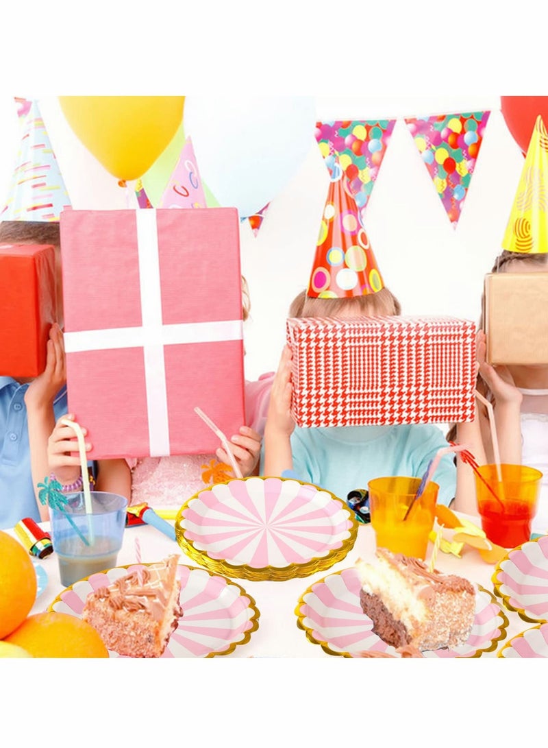 Excefore Pink and Gold Paper Plates, Disposable Plates Pastel Party Tableware Paper Party Plates 20 pcs - Image 4