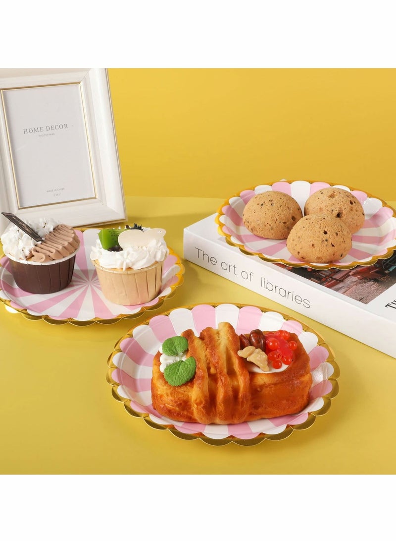 Excefore Pink and Gold Paper Plates, Disposable Plates Pastel Party Tableware Paper Party Plates 20 pcs - Image 2