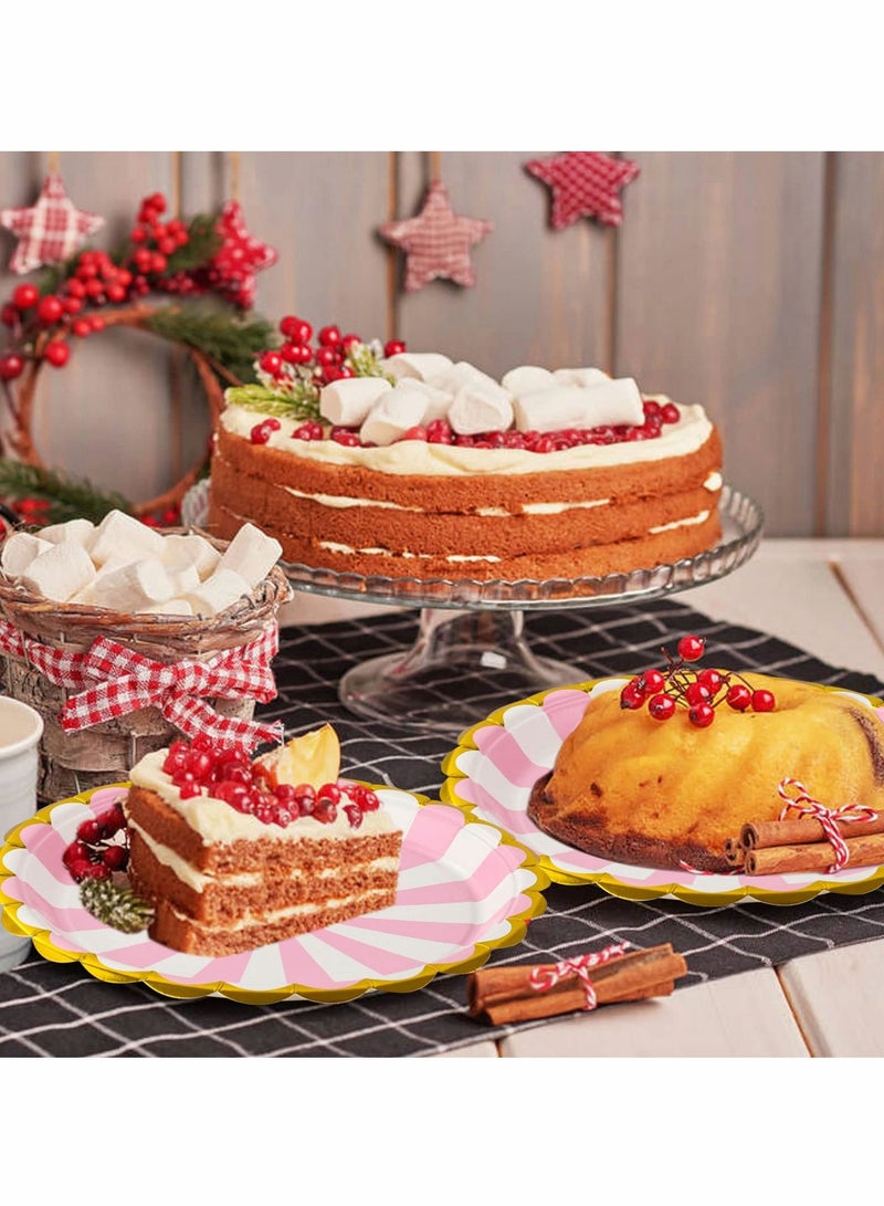 Excefore Pink and Gold Paper Plates, Disposable Plates Pastel Party Tableware Paper Party Plates 20 pcs - Image 3