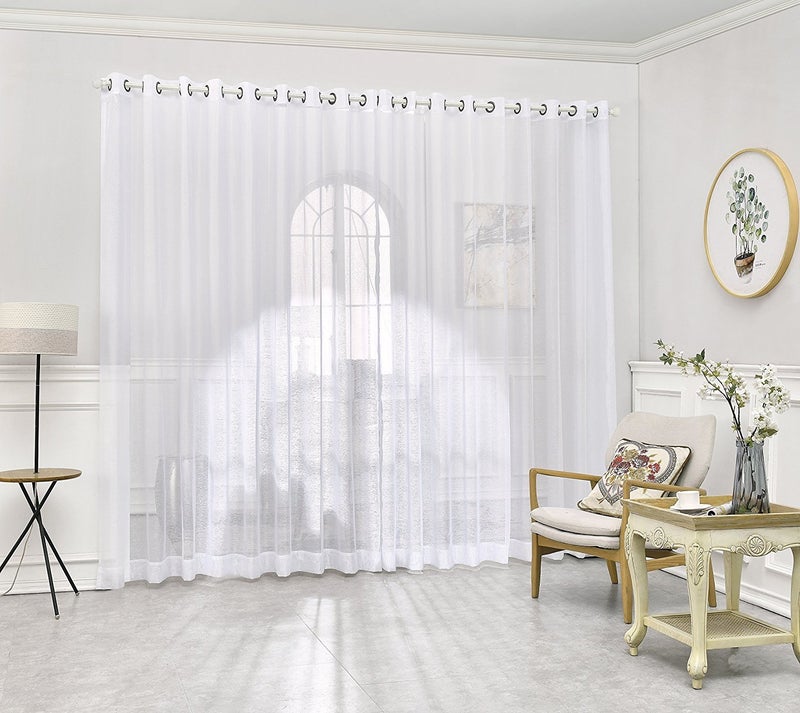 LinenZone Extra Large Sheer White Room Divider Curtains Pair of 2 Faux Linen White Backdrop Curtain Panels for Extra Wide Windows Bay Windows or for Wedding BackdropKarina 108 x 108 White