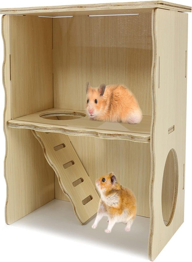 Jevnd Double-Decker Hamster Hides, Wooden Hamster Hut, Syrian Hamsters Hideout with Acrylic Panel for Clear Observation, Detachable Gerbil Mouse House with Installation Instruction - Image 1