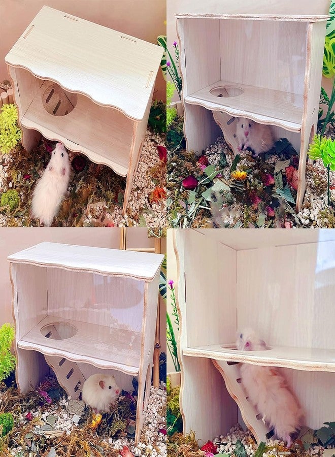 Jevnd Double-Decker Hamster Hides, Wooden Hamster Hut, Syrian Hamsters Hideout with Acrylic Panel for Clear Observation, Detachable Gerbil Mouse House with Installation Instruction - Image 5