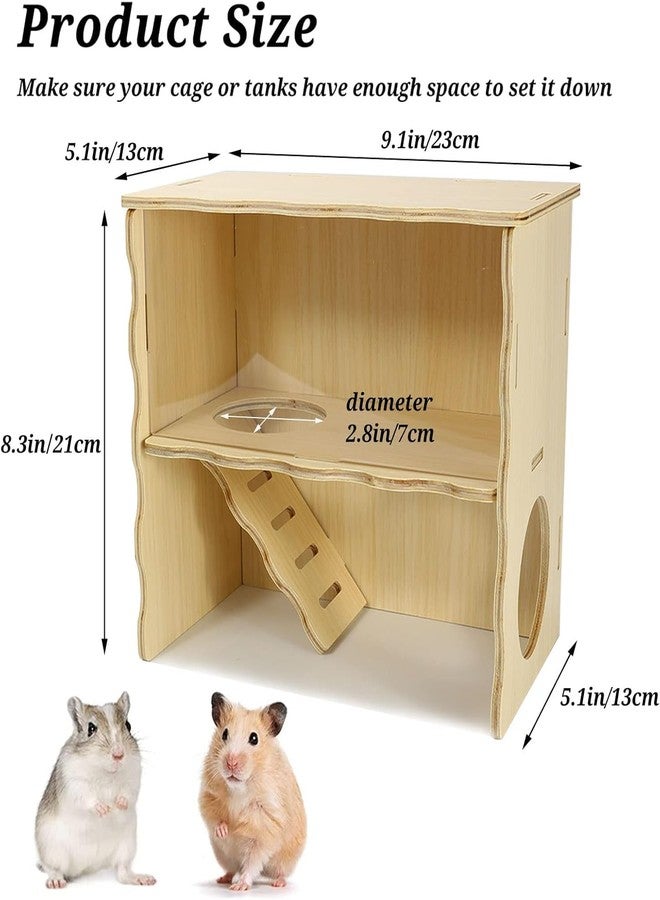 Jevnd Double-Decker Hamster Hides, Wooden Hamster Hut, Syrian Hamsters Hideout with Acrylic Panel for Clear Observation, Detachable Gerbil Mouse House with Installation Instruction - Image 2