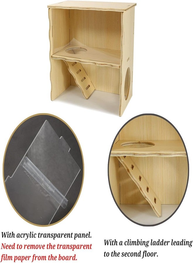 Jevnd Double-Decker Hamster Hides, Wooden Hamster Hut, Syrian Hamsters Hideout with Acrylic Panel for Clear Observation, Detachable Gerbil Mouse House with Installation Instruction - Image 3
