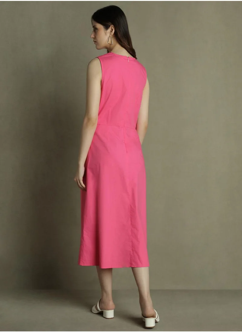 Dennis Lingo Women's Pink 100% Cotton Solid Slim Fit Dress