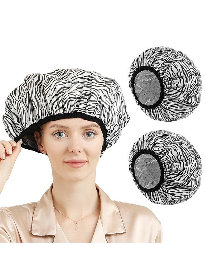 Peachjoy Heat Cap For Deep Conditioning, 2 Pieces Conditioning Cap Made Of Aluminum Foil For Home And Salon Use, Hair Dyeing And Hot Oil Treatment Tools (Black white stripes) - Image 1