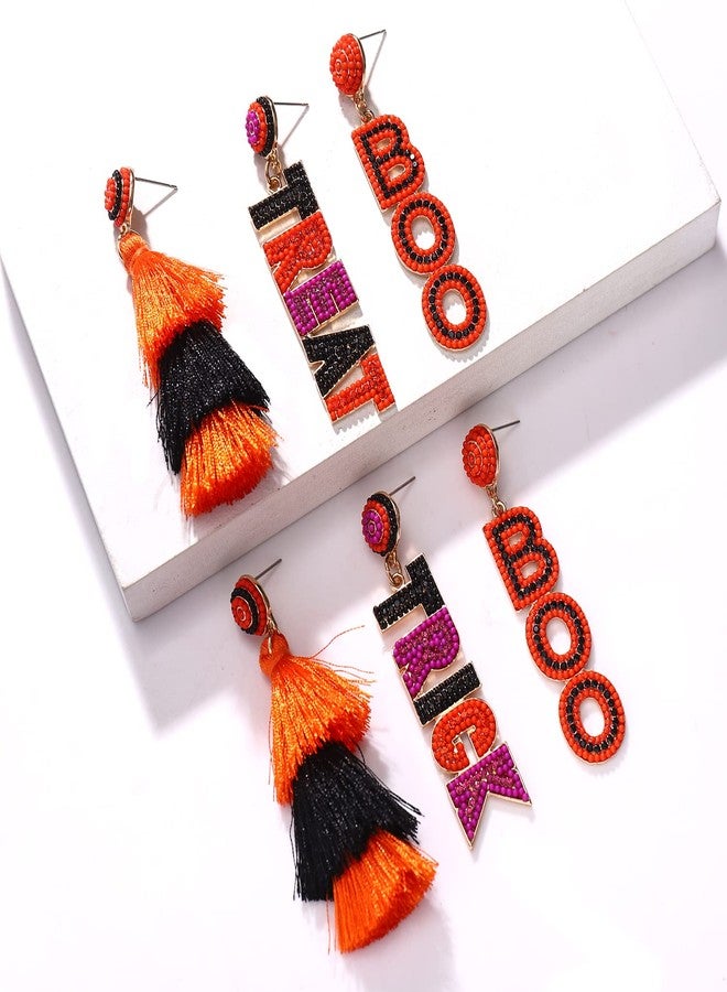 CEALXHENY Halloween Earrings Set for Women Beaded Boo Ghost Pumpkin Earrings Cute Candy Corn Drop Dangle Earrings Halloween Jewelry Gifts Costume Party Accessory (3 Pairs C) - Image 3