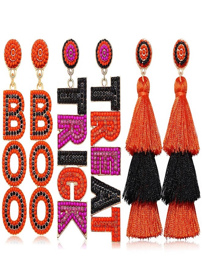CEALXHENY Halloween Earrings Set for Women Beaded Boo Ghost Pumpkin Earrings Cute Candy Corn Drop Dangle Earrings Halloween Jewelry Gifts Costume Party Accessory (3 Pairs C) - Image 1