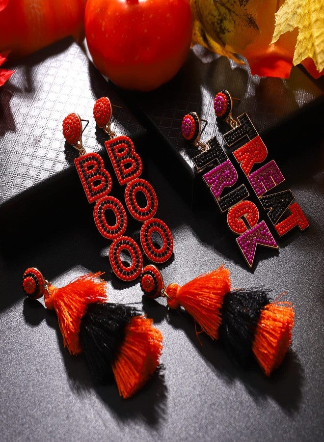 CEALXHENY Halloween Earrings Set for Women Beaded Boo Ghost Pumpkin Earrings Cute Candy Corn Drop Dangle Earrings Halloween Jewelry Gifts Costume Party Accessory (3 Pairs C) - Image 5