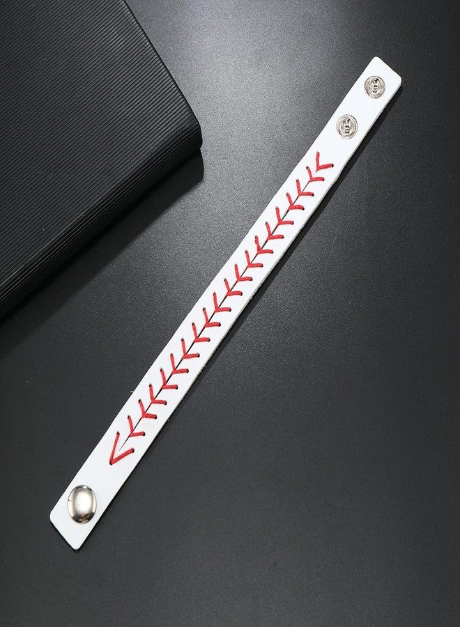 Pingyongchang Baseball Sports Ball Woven Leather Bracelets for Women Men Volleyball Rugby Game Day Sports Fans Players Jewelry Handmade Gift for Birthday Valentine's Day Mother's Day-White - Image 4