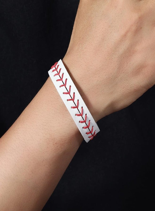 Pingyongchang Baseball Sports Ball Woven Leather Bracelets for Women Men Volleyball Rugby Game Day Sports Fans Players Jewelry Handmade Gift for Birthday Valentine's Day Mother's Day-White - Image 3
