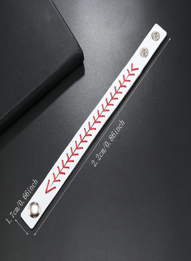 Pingyongchang Baseball Sports Ball Woven Leather Bracelets for Women Men Volleyball Rugby Game Day Sports Fans Players Jewelry Handmade Gift for Birthday Valentine's Day Mother's Day-White - Image 5