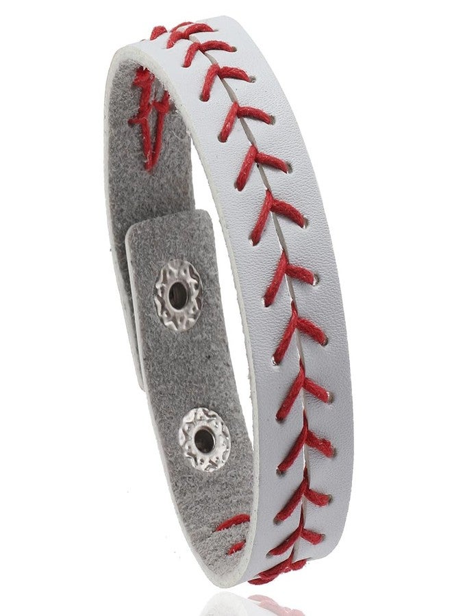 Pingyongchang Baseball Sports Ball Woven Leather Bracelets for Women Men Volleyball Rugby Game Day Sports Fans Players Jewelry Handmade Gift for Birthday Valentine's Day Mother's Day-White - Image 1