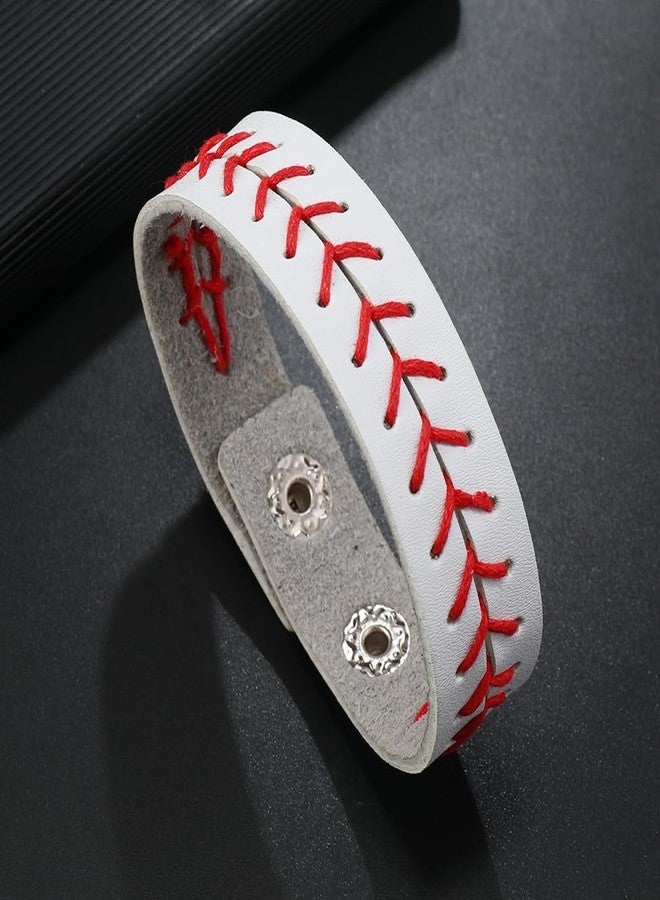 Pingyongchang Baseball Sports Ball Woven Leather Bracelets for Women Men Volleyball Rugby Game Day Sports Fans Players Jewelry Handmade Gift for Birthday Valentine's Day Mother's Day-White - Image 2