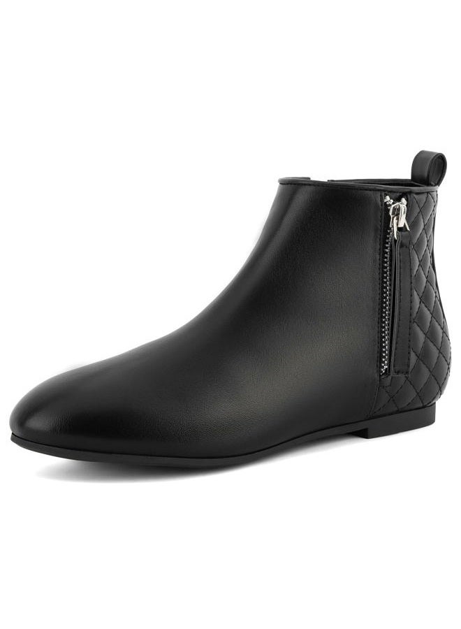 MaxMuxun Women's Ankle Boots Flat Low Heel Zipper/Chelsea Booties Winter Fall Fashion Boots, Zipper Black/Pu, 10 - Image 1