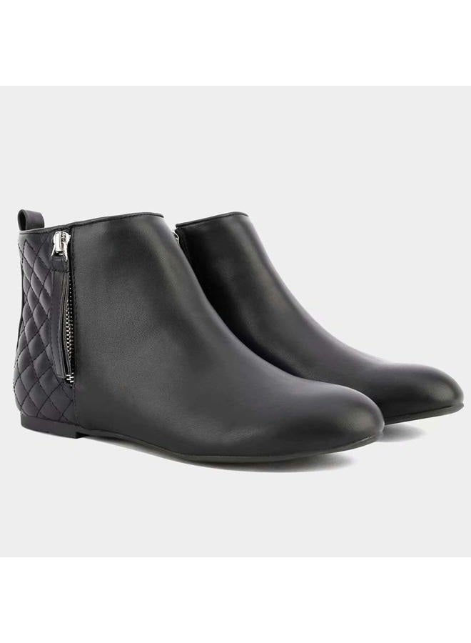 MaxMuxun Women's Ankle Boots Flat Low Heel Zipper/Chelsea Booties Winter Fall Fashion Boots, Zipper Black/Pu, 10 - Image 4