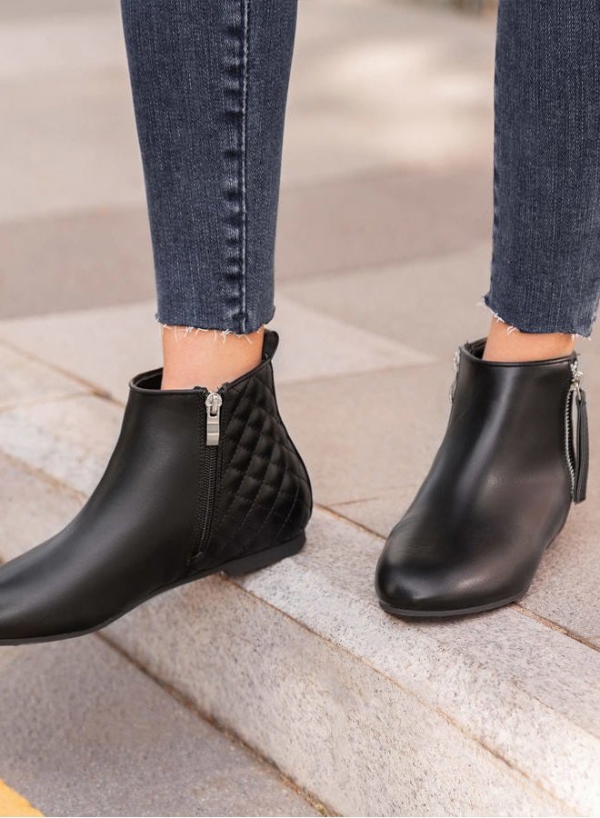 MaxMuxun Women's Ankle Boots Flat Low Heel Zipper/Chelsea Booties Winter Fall Fashion Boots, Zipper Black/Pu, 10 - Image 2