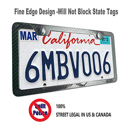 ZXFOOG Carbon Fiber License Plate Frame- 100% Handcrafted Real Carbon Fiber Cloth Wrapped Holder, Slim Black Stainless Steel Car Tag Cover with Screws Caps, Rattle Proof Pad, 1 Pack 2 Hole - Image 2