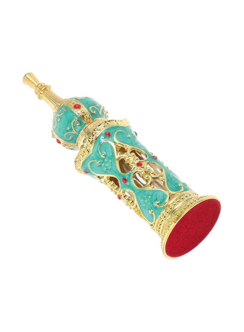 عام زجاجة عطر قابلة لإعادة التعبئة على الطراز الشرقي - زجاجة زينة بسعة 12 مل لتعبئة الزيوت العطرية - هدية زفاف أنيقة باللونين الذهبي والأخضر - Image 1