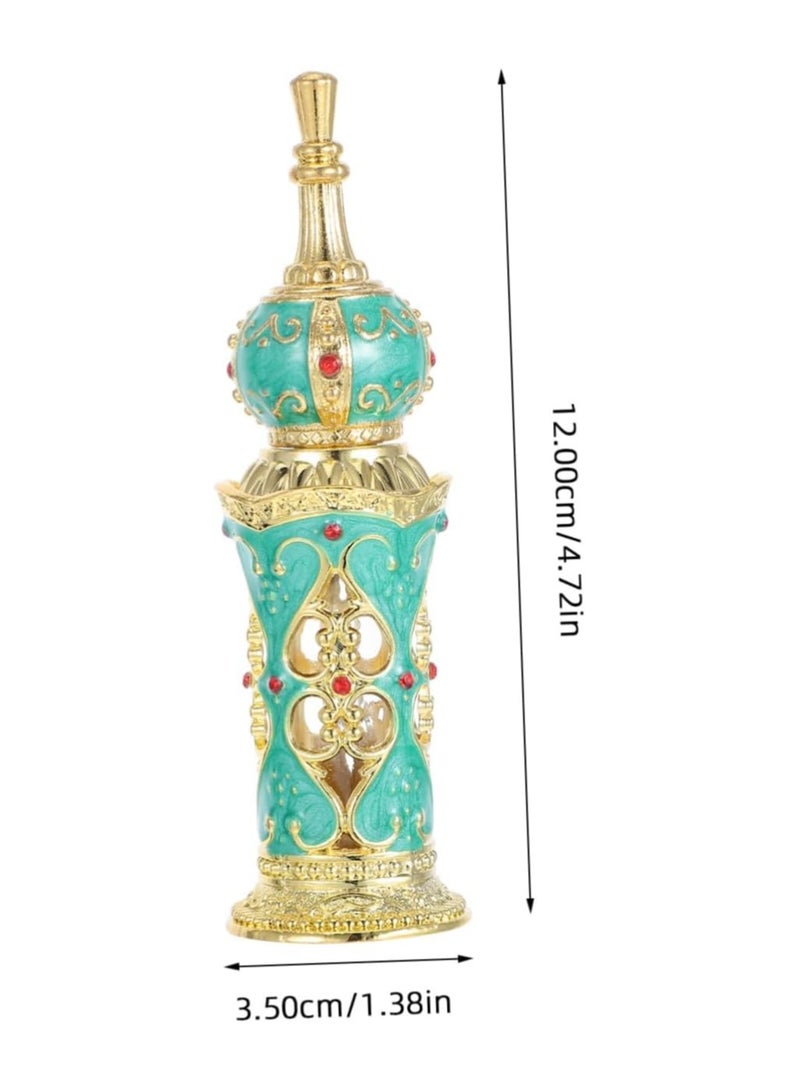 عام زجاجة عطر قابلة لإعادة التعبئة على الطراز الشرقي - زجاجة زينة بسعة 12 مل لتعبئة الزيوت العطرية - هدية زفاف أنيقة باللونين الذهبي والأخضر - Image 2
