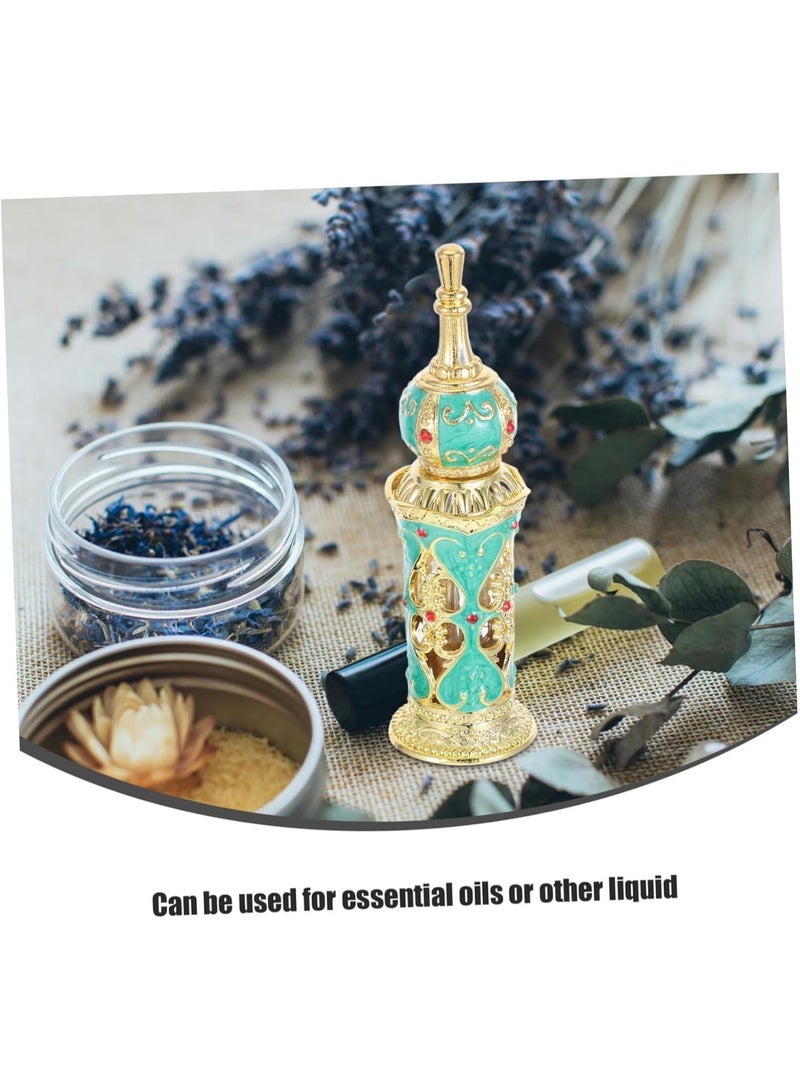 عام زجاجة عطر قابلة لإعادة التعبئة على الطراز الشرقي - زجاجة زينة بسعة 12 مل لتعبئة الزيوت العطرية - هدية زفاف أنيقة باللونين الذهبي والأخضر - Image 3