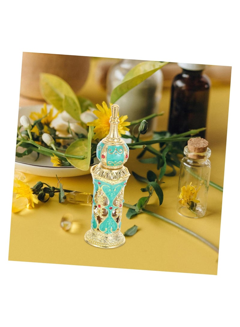 عام زجاجة عطر قابلة لإعادة التعبئة على الطراز الشرقي - زجاجة زينة بسعة 12 مل لتعبئة الزيوت العطرية - هدية زفاف أنيقة باللونين الذهبي والأخضر - Image 4