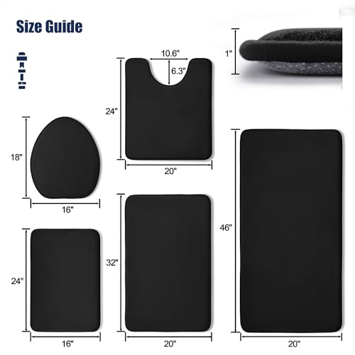 YIHOUSE Bathroom Rug Set 5 Piece, Memory Foam Bath Mat Set, Super Absorbent Bath Mats for Bathroom - Non-Slip Washable Dry Quickly Bath Rugs, Black - Image 4