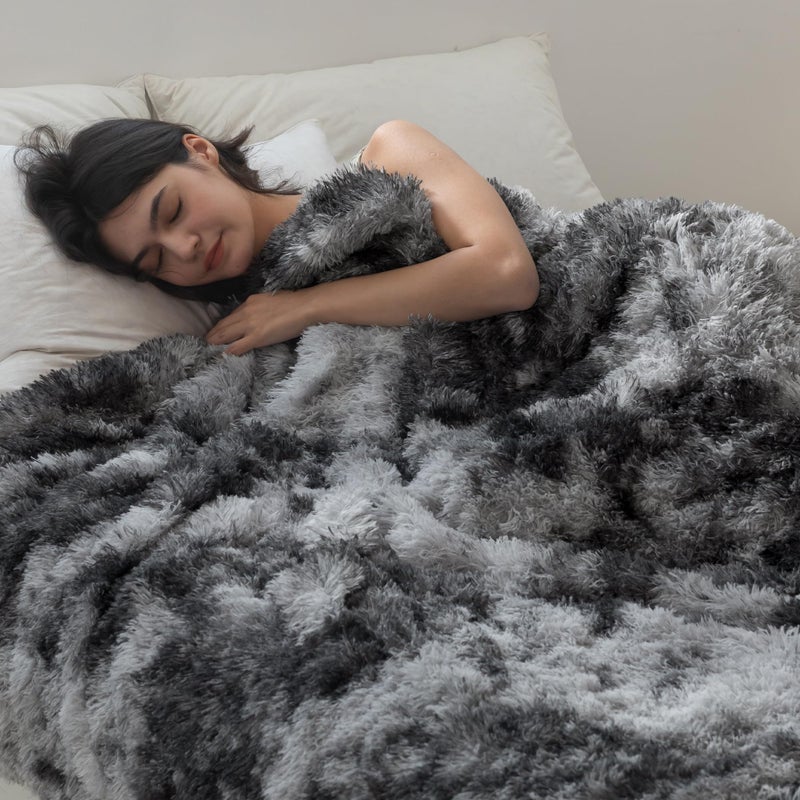 COOVA Ultra Soft Faux Fur Twin Blanket - Fuzzy Fluffy Cozy Microfiber Blankets  Warm Thick Plush Sherpa Fleece Throw Blanket for Couch Bed Sofa Ideal Gift for Women.(Tie Dye Grey  60""x80"") - Image 3