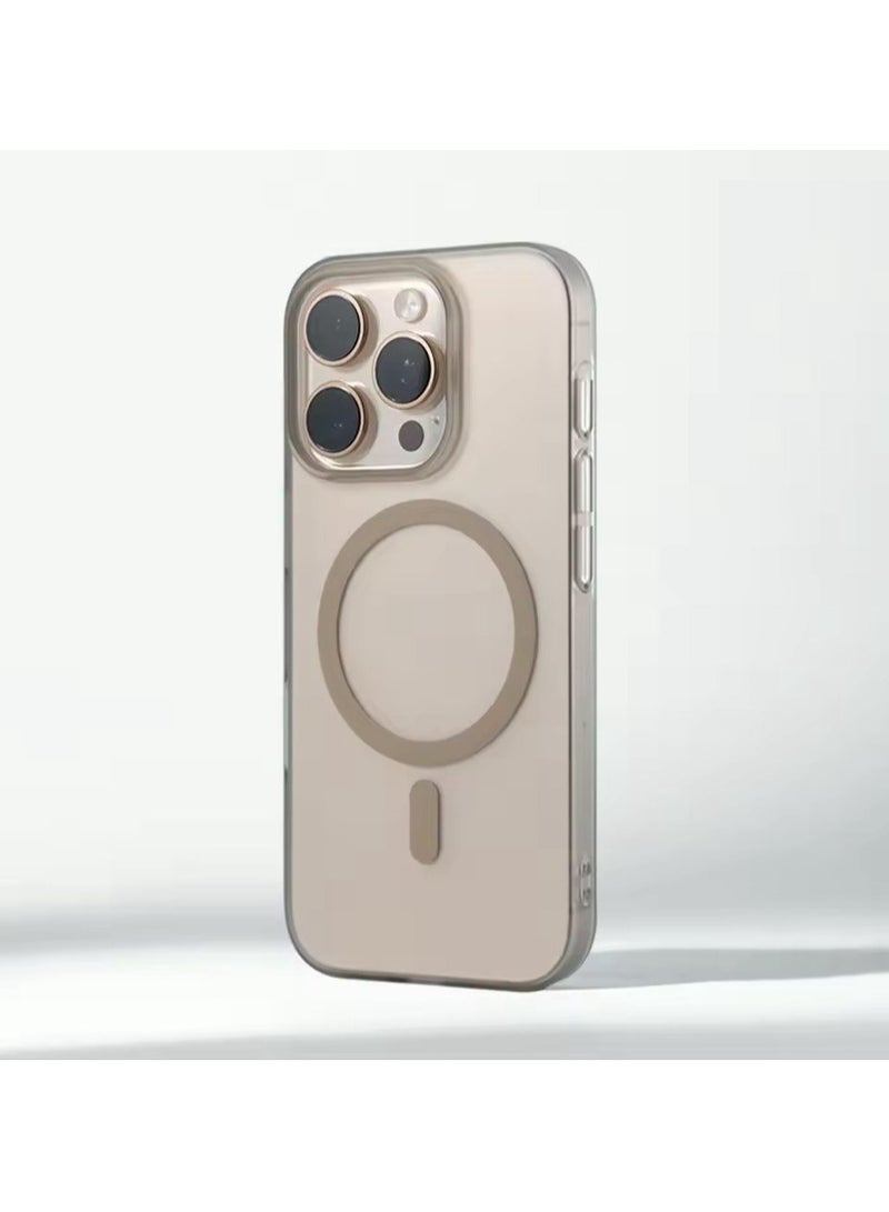 Denx Magsafe Luxury Matte Case for iPhone15 Pro Slim Magnetic Clear Shockproof Cover , (Desert titanium) - Image 1