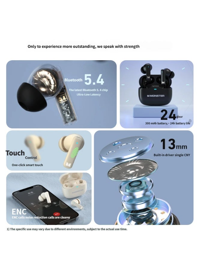 MONSTER  Wireless Earbuds, Bluetooth 5.4 Sports Headphones, Deep Bass Stereo, ENC Noise Cancelling Mic, 100H Playtime,  IPX7 Waterproof  for Workout/Relax/Work - Image 2