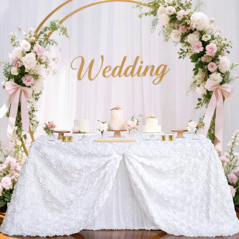 BCOOL White Tablecloth Rectangle 60 x102 Inches for Wedding Party Rosette Table Cloth Party Table Decor Satin Floral Fabric for Baby Shower Home Halloween Decorations