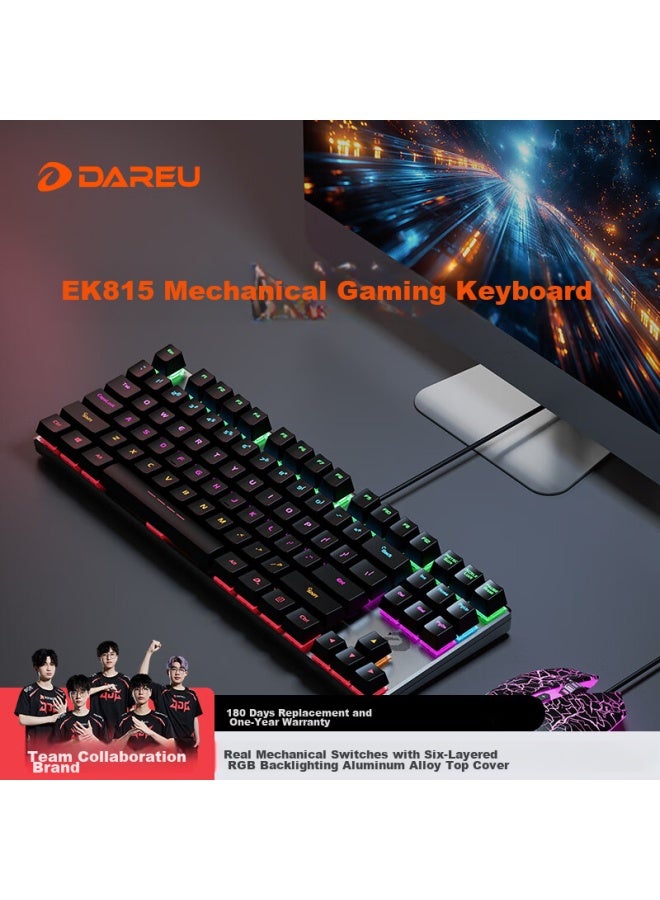 Daryo Dareu Ek815 Mechanical Alloy Edition Keyboard, Wired E-sports Gaming Keyboard, 87 Keys Multi-key Anti-ghosting, Laptop Keyboard, Mixed Light Black And Black Switch - Image 1