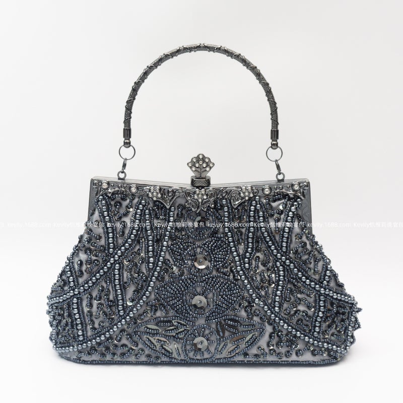 Kai Weili Vintage Geometric Heavy Handmade Beaded Embroidered Bag Women'S Bag Evening Bag Dress Cheongsam Bag Beaded Evening Bag - Image 1
