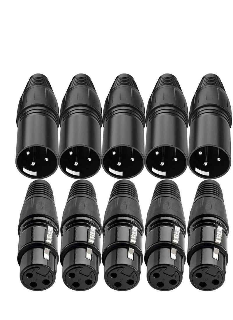 Excefore 10 قطع موصل XLR، موصل ميكروفون XLR 5 ذكر و5 أنثى، 3 دبابيس ميكروفون منخفض الضوضاء للغاية ومقبس صوت عالي التوصيل  - Image 1