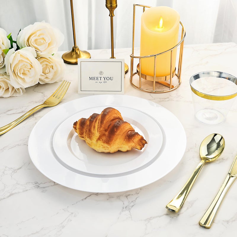 BESTVIP 100PCS 7 Inch White Plastic Dessert Plates, Disposable Plate for Appetizers, Small Cakes, Small Heavy Duty Disposable Plastic Plates for Parties, Wedding and Birthday - Image 3
