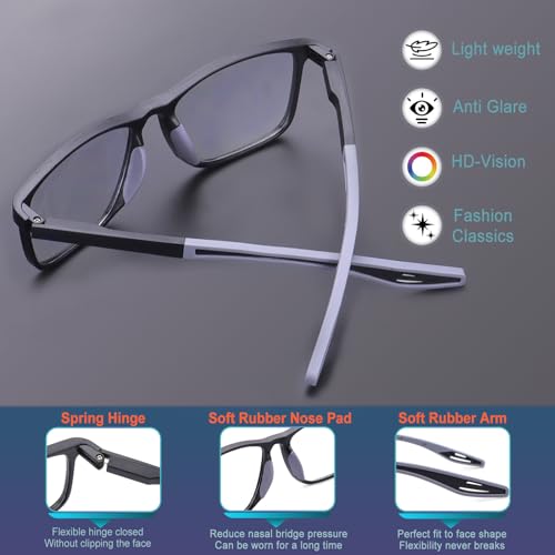 BLOEXCLU 4 Pack Progressive Multifocus Reading Glasses for Men Women TR90 Sports Style Anti-Blue Light Computer Readers (black & blue & grey & transparent, 2.25, x) - Image 4