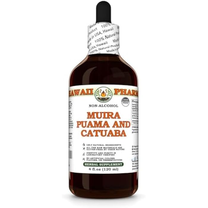 Hawaii Pharm Muira Puama and Catuaba Glycerite, All Natural, Vegan, Lab Tested Alcohol-Free Liquid Extract - 4 fl.oz - Image 1