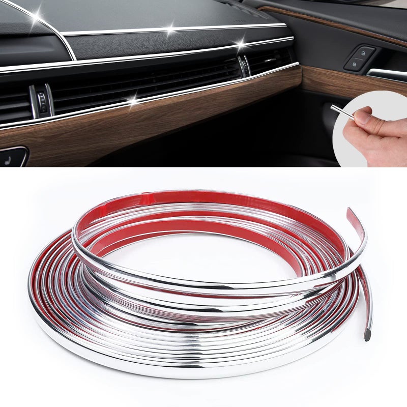 INSAUTO 16Ft Chrome Car Trim Strip, Self-Adhesive Automotive Exterior and Interior Side Body Moulding, 1/4 inch (6mm) Scratch-Proof Silver DIY Accessories for Decorate Bumper Door Window - Image 1