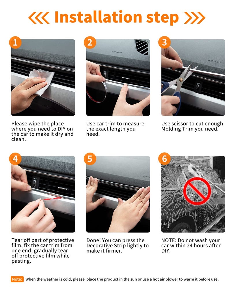 INSAUTO 16Ft Chrome Car Trim Strip, Self-Adhesive Automotive Exterior and Interior Side Body Moulding, 1/4 inch (6mm) Scratch-Proof Silver DIY Accessories for Decorate Bumper Door Window - Image 5