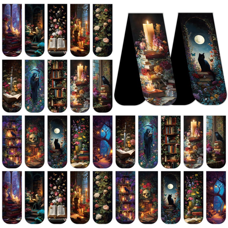 MENIFEND 30 Pcs Dark Academia Magnetic Bookmarks, Romantasy Gothic Book Mark Clips, Horror Magnet Book Markers for Reading Women, Bookish Gifts for Book Lovers Halloween School Office Supplies - Image 1