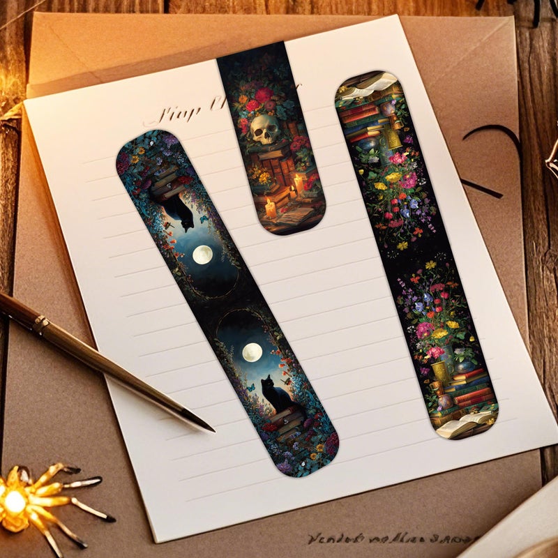 MENIFEND 30 Pcs Dark Academia Magnetic Bookmarks, Romantasy Gothic Book Mark Clips, Horror Magnet Book Markers for Reading Women, Bookish Gifts for Book Lovers Halloween School Office Supplies - Image 5