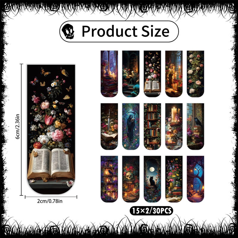 MENIFEND 30 Pcs Dark Academia Magnetic Bookmarks, Romantasy Gothic Book Mark Clips, Horror Magnet Book Markers for Reading Women, Bookish Gifts for Book Lovers Halloween School Office Supplies - Image 2
