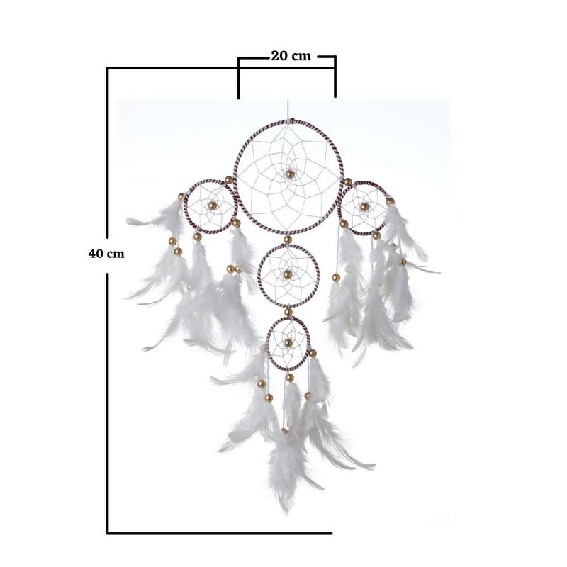 ROOH dream catcher ~ White and Brown 4 Tier with Pretty Lights ~ Handmade Hangings for Positivity ( Can be Used as Home Decor, Gift, Wall Hangings, Meditation Room, Yoga Temple, Feather Wind Chime & Car Hanging ) - Image 5