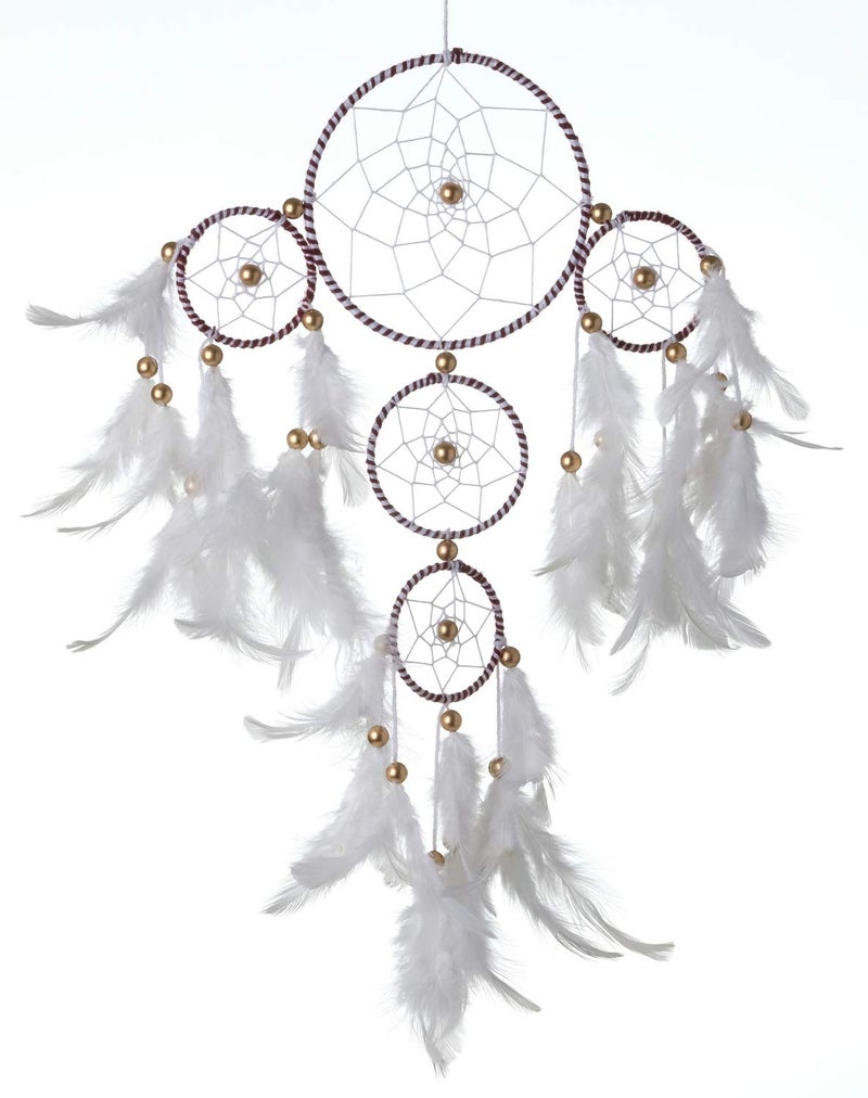 ROOH dream catcher ~ White and Brown 4 Tier with Pretty Lights ~ Handmade Hangings for Positivity ( Can be Used as Home Decor, Gift, Wall Hangings, Meditation Room, Yoga Temple, Feather Wind Chime & Car Hanging ) - Image 4