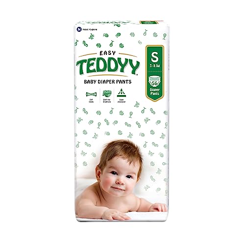 TEDDYY Easy Baby S Size Diaper Pant Style |56 Count (Small) | 3–8 kg (Pack of 1) | Long Protection Hours | Anti-Bacterial | Airy Breathable Fit | Rapid Soaker Channels with Wetness Indicator - Image 1