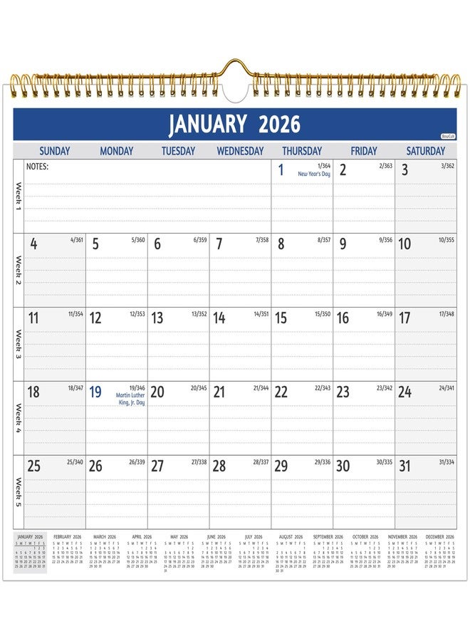 BowCuk 2026 Wall Calendar - 2026 Calendar, Jan 2026 - Dec 2026, 14.57 x 11.42 In, 12 Monthly Calendar 2026 with Thick Paper, Large Ruled Blocks ＆ Notes, Week’s Number, Holidays, Yearly Overview - Image 1