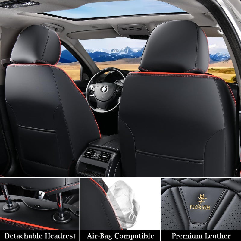 FLORICH Seat Covers for Cars, Waterproof Seat Covers, Leather Car Seat Covers 2 Pack, Universal Seat Cushion Protector for Most Cars Trucks SUV-Black&Red Line - Image 3