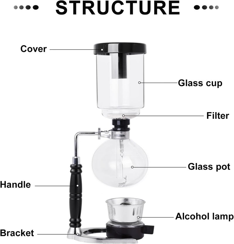 YUCHENGTECH ماكينة صنع القهوة بالسيفون الزجاجي من - من نوع القدر الفراغي Technica Syphon (سعة 3 أكواب، 360 مل) - Image 2