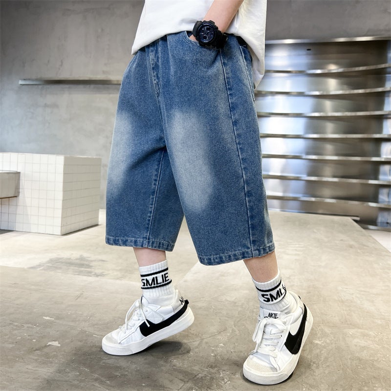 Boys' Denim Cropped Pants Summer Fashion Brand Children'S Pants Thin Loose Middle And Big Children'S Shorts For Outer Wear - Image 3